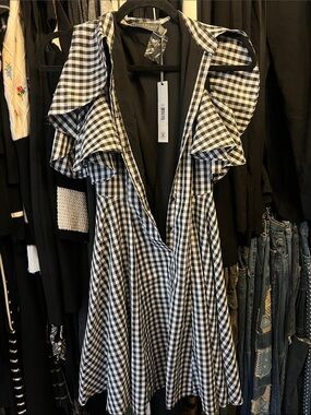 Alton Gray Black & White Gingham Ruffle Dress